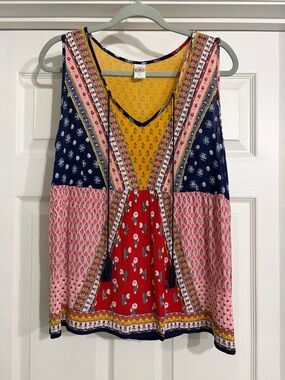 Bila Boho Rayon Tank Top Multicolor Patchwork Size Lg
